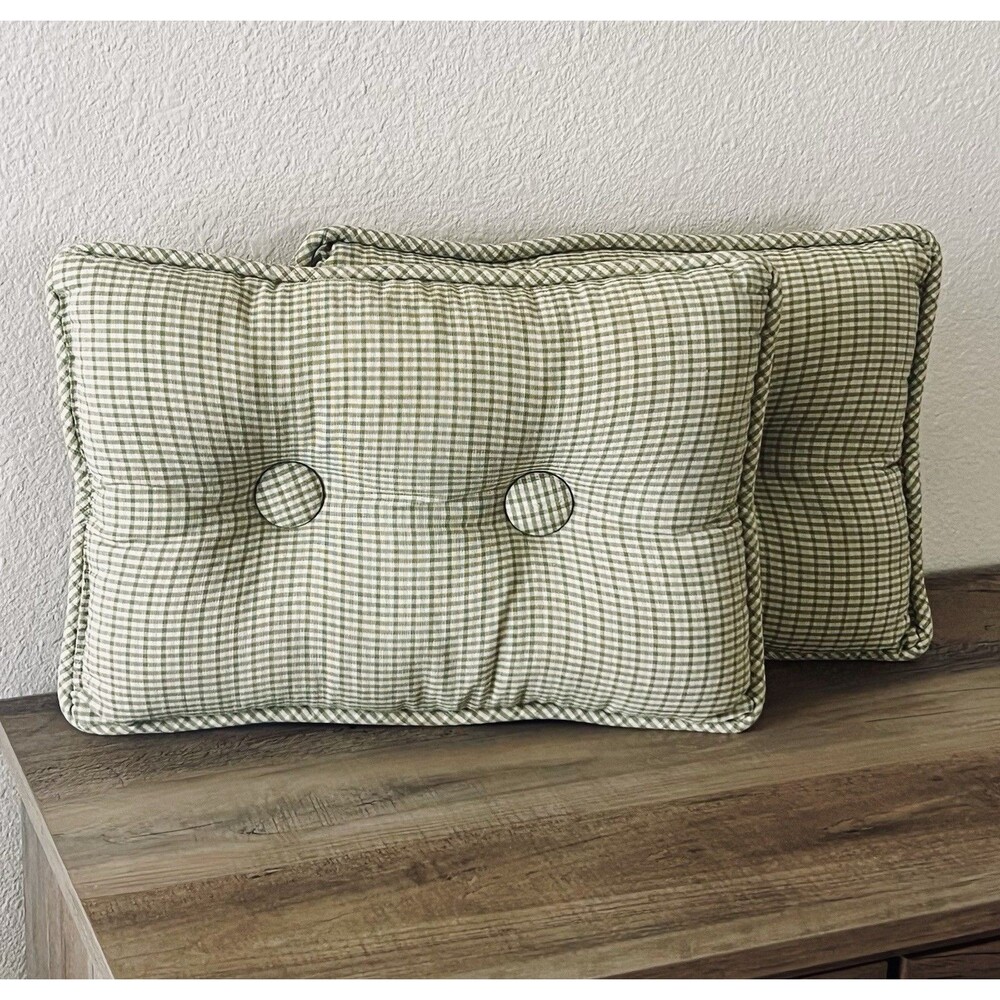 Newport Home Interiors Green Gingham Throw Pillows /Cushions Cottage Core 17x12”